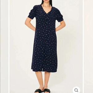 NWT Storets Katie Cherry Print Midi Dress Navy Blue Size S/M